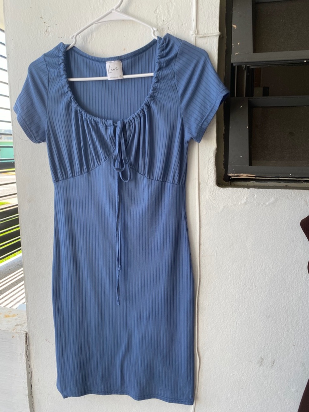 Livi by‎ Olivia Rae : Dusty Blue Ribbed Tie-Front Mini Dress